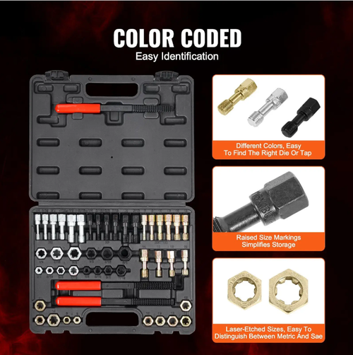 Thread Repair Magic Tool,A 49-piece set of bolt and nut repair tools, durable and easy to operate. It covers functions such as thread repair and rust prevention and disassembly. Even beginners can easily repair stripped or rusted bolts, making it an excellent assistant for auto repair and mechanical maintenance.