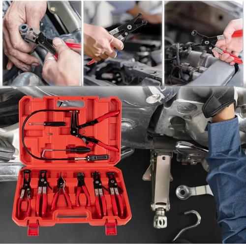This 9-piece vehicle hose clamp tool kit is an essential tool for auto repair: it includes flat belt clamps, long-distance flexible clamps, etc., and is compatible with various pipe clamps. Made of high-carbon steel, it is durable and has a non-slip handle for ease of use. The custom storage box is easy to organize. When DIY car owners or auto repair technicians use it, the efficiency of pipe disassembly and assembly is doubled, making it convenient and professional.