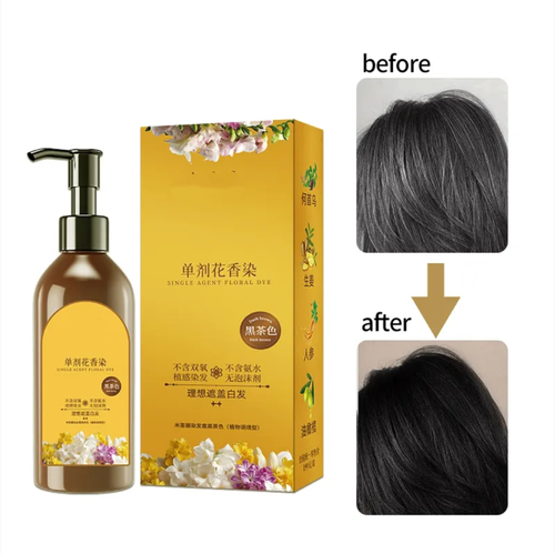 Plant Flower Fragrance Hair Dye (Natural Black): Single application fragrance scent, no pungent smell, simultaneous coloring and care. Press the pump head directly to apply and use immediately. Comb and apply for coloring. Achieve even and natural black color in 20 minutes. Order today, get 3 bottles, enough for 6 months. Suitable for re-dyeing and whitening. Can be dyed at home. Excellent value for money.