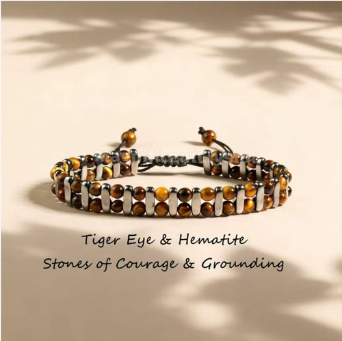 Order today and you'll receive 2 energy bracelets! Tiger-eye stone + Black Oolite stone. Enhances courage and promotes good fortune. Double row weaving is suitable for various wrist sizes. Can be paired with shirts for commuting or worn with T-shirts for going out. Can be layered or worn alone, all looking exquisite. Wearing it yourself brings good luck, and giving it to someone else is extremely stylish, doubling the joy and making it super full!