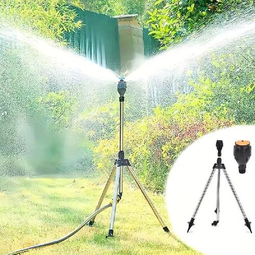 This set of McGee sprinkler tripod package is a gardening time-saver wonder: The 360° automatic rotating sprinkler evenly waters plants and flowers. The stainless steel tripod stands stably and can be adjusted for height. It comes with 4 or 6 connectors to fit multiple water pipes. Once connected, it automatically irrigates, saving water and effort. It is suitable for garden, vegetable garden and flower beds.