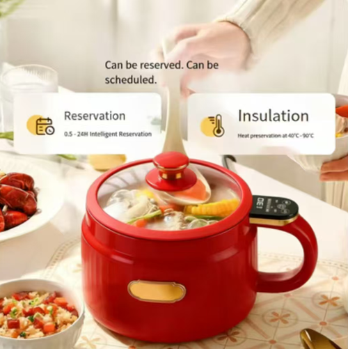 This small electric cooker is a versatile kitchen for one person: It has 6 functions that can be activated by intelligent touch control. It can be used for cooking porridge, noodles, and soup. It comes with a draining basket to separate the soup and noodles for easy cleaning. 0.5 - 24 hours reservation + 40 - 90℃ insulation. Its milky appearance is of high quality, adding a warm and cozy atmosphere to a solitary meal.