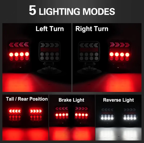 LED magnetic tail light, with 5 different light patterns covering all scenarios such as steering and braking, IP67 waterproof feature ensuring no damage from splashes. 9-hour long battery life + battery level display. Compatible installation methods for all vehicles. Can be adapted to campers, trucks, yachts without modifying the circuit. Provides clear signals for night travel, effectively ensuring safety.