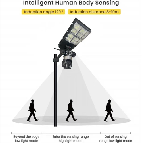 Solar-powered monitoring street lamp integrated device, no wiring required and no electricity cost. Efficient solar panel power supply, capable of lasting 3-5 days even in rainy days. 360° all-round monitoring + high-brightness lighting combined. AI human shape detection, two-way voice communication. IP66 waterproof and dustproof. Easy installation. It is an essential outdoor security solution for courtyards, farms, and construction sites.