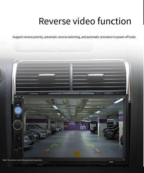 7-inch high-definition large-screen car MP5 player, supporting Carplay connectivity and Bluetooth 5.0, hands-free calling + lossless music playback. Equipped with seven-color ambient lights, EQ audio effect adjustment, rearview camera and USB  TF card audio playback. Electronic shock resistance and stability. Can be directly replaced with the original car audio system, making old cars instantly become smart vehicle-mounted devices.