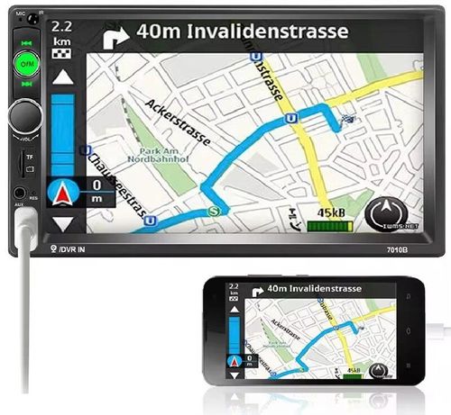 7-inch high-definition large-screen car MP5 player, supporting Carplay connectivity and Bluetooth 5.0, hands-free calling + lossless music playback. Equipped with seven-color ambient lights, EQ audio effect adjustment, rearview camera and USB  TF card audio playback. Electronic shock resistance and stability. Can be directly replaced with the original car audio system, making old cars instantly become smart vehicle-mounted devices.