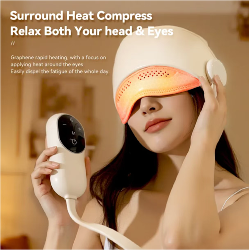 Head and Eye Integrated Massager: Six-zone airbags simulate the techniques of a master masseur, graphene provides three heat settings to relieve the eye area, with a visible hole design allowing you to continue watching your favorite shows without interruption. Four modes with digital display and remote control make it easy to operate. It has a 2000mAh battery for long-lasting power, allowing you to recharge your brain anytime and anywhere.