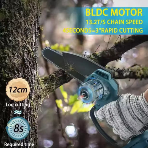 Hold the single-hand lithium battery electric saw. The lightweight design allows for single-handed operation. The wireless lithium battery eliminates constraints. The hardened alloy chain cuts quickly and is wear-resistant. The protective shield + self-locking switch is safer. It is suitable for garden trimming, camping fire preparation, etc. It is a practical choice for efficient cutting. Make the courtyard and outdoor living more convenient