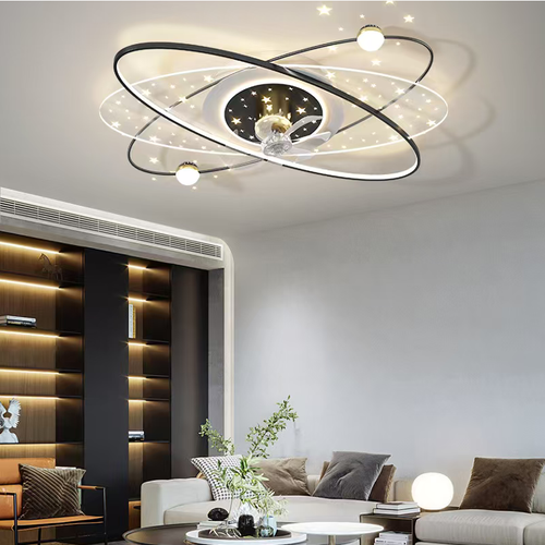 This 360° swivel fan lamp features a modern and minimalist design. The lamp and fan are integrated, saving space. It can rotate in a wide angle to distribute air, providing coolness throughout the entire room without any blind spots. It has LED three-color lighting and operates silently. It supports remote control for intelligent operation. The installation is convenient and it is suitable for use in living rooms, bedrooms, and dining rooms. It is both aesthetically pleasing and practical.