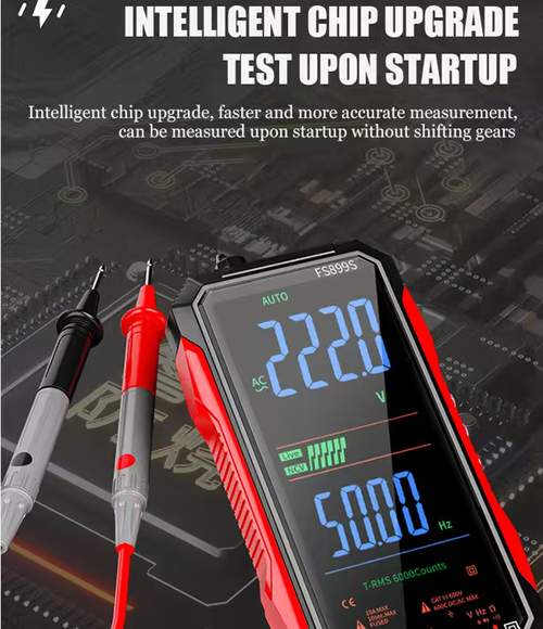 Intelligent anti-burnthrough multimeter, equipped with an intelligent anti-burnthrough chip, supports NCV non-contact electrical measurement. The high-definition color screen clearly displays data, and the backlight is suitable for dim environments. resistance, temperature, etc. The body is portable and anti-slip, with USB charging, an LED flashlight and voice playback. It is an excellent assistant for electricians' maintenance.