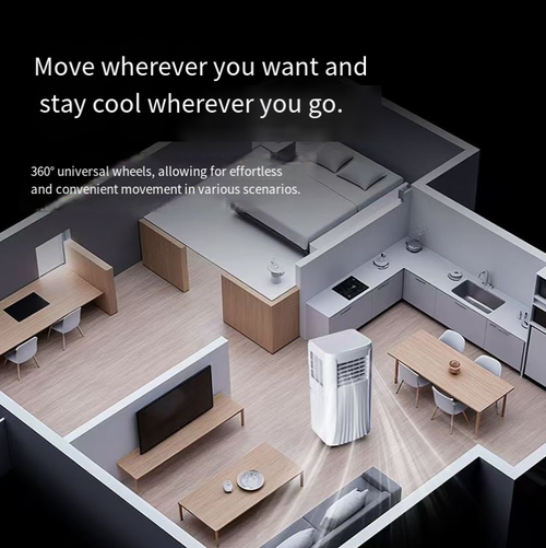 This portable single-unit air conditioner with both cooling and heating functions can be used directly after plugging in. It has a 1500W cooling capacity and is suitable for spaces ranging from 0 to 10 square meters. The biomimetic whale-shaped air duct enhances the air circulation and penetration power. The bottom casters allow for easy movement. Its compact design doesn't take up much space, making it an ideal choice for renters and those with small apartments.