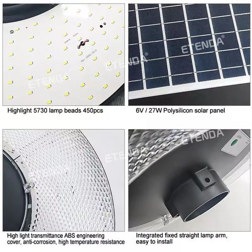 This new model UFO solar street lamp features a circular UFO shape, is powered by efficient solar panels, offers zero electricity cost and is more environmentally friendly. It is equipped with intelligent human body sensing technology, which makes the light intensity higher when people are present and lower when they leave. It is IP65 waterproof and durable. It is the ideal choice for landscape lighting in villas, residential areas and squares.