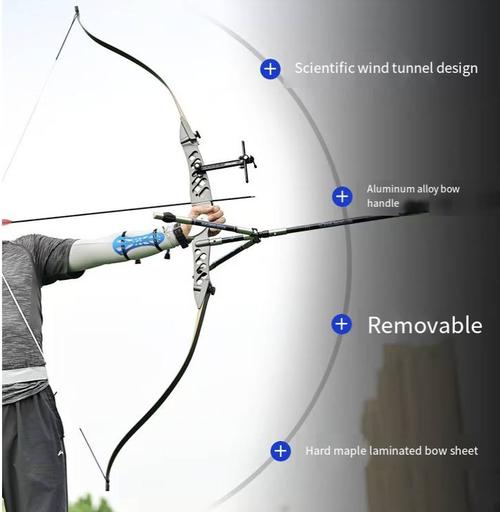 This F2 competitive recurve bow set features an aviation-grade aluminum bow handle, combined with hard maple laminated bow sheets, providing stable rebound. The wind tunnel-style hollow design reduces weight and improves stability, making it easy to operate and ensuring stable performance. It is suitable for both teenagers and adults and is an ideal choice for novice outdoor archery and competitive practice.