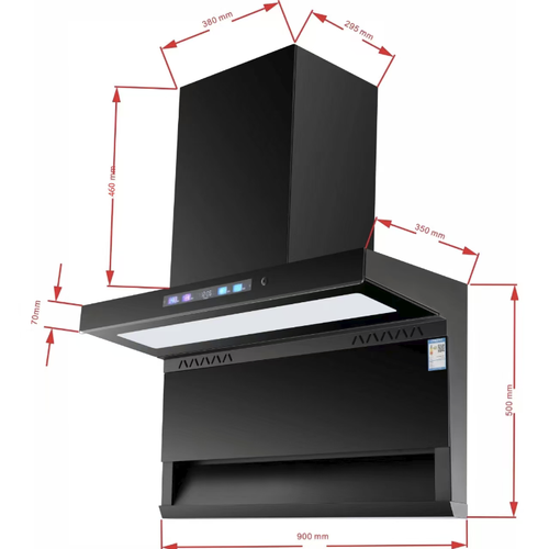 This top-side dual-suction high-power range hood features a 7-shaped design, effectively capturing the fumes from stir-frying without allowing them to spread. It is equipped with a high-temperature self-cleaning function, allowing you to remove the accumulated oil inside without having to disassemble it. The intelligent touch control operation, combined with the minimalist black crystal design, makes it an ideal choice for efficient smoke removal in modern kitchens.