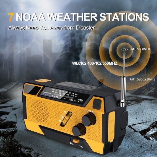 Upgraded 2000mAh Emergency Weather Radio with 4 Charging Methods (Solar Panel, Hand Crank, USB-C, AAA Battery), 3 Built-in Charging Cables (Micro USB, Lightning, USB-C), AM FM NOAA Weather Alert, Loud SOS Alarm, 3-Mode Bright LED Flashlight, Portable Power Bank Charger for Cell Phone – Ideal Survival Kit for Camping, Hiking, Hurricane, Earthquake, Flood, Tornado & All Outdoor Emergency Preparedness