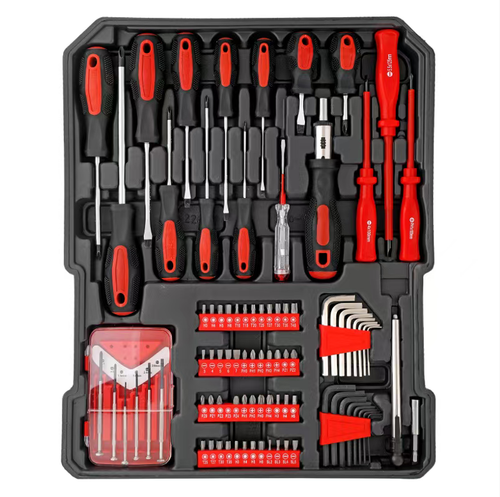 This 810-piece aluminum box handle tool set includes a variety of tools such as sockets, wrenches, screwdrivers, etc. It is made of high-carbon steel and is durable and sturdy. The multi-layer aluminum box is equipped with handle wheels for easy portability and organized storage. It is suitable for automotive maintenance, repair, and home DIY projects, making it an all-round choice for efficient repairs.