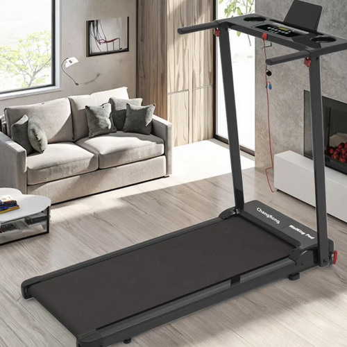 This household folding treadmill is easy to set up with just one click. When folded, it can be stored under the bed and doesn't take up much space. It is equipped with an ultra-quiet shock-absorbing motor, multiple speed settings, and a carbon steel body with a load capacity of 110KG. It comes with an LED screen and mobile wheels, and supports incline walking and stepping. It is an ideal choice for small-space fitness.