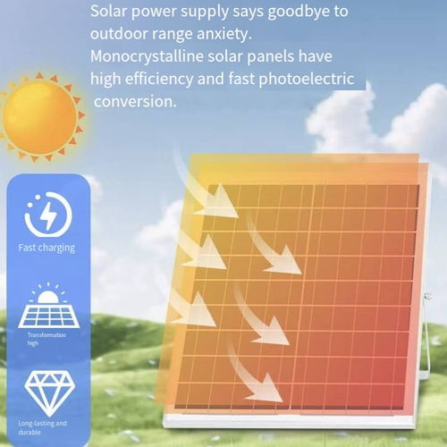 This solar-powered charging fan supports solar charging and has a long battery life. It can rotate its head in strong winds and comes with LED lighting. It can also charge your phone in an emergency. It is portable and lightweight, suitable for outdoor camping, construction sites, and emergency situations during power outages. It is a multifunctional and practical cooling device. It enables you to handle every trip and crisis with ease.