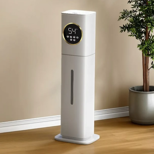 This 8L vertical humidifier is equipped with UV sterilization and medical stone filtration. It can directly use tap water and has a sterilization rate of 99.90%. With a 250ml water output per hour, it can cover approximately 120 square meters. It operates at a quiet 32dB and supports intelligent humidity control, timing, and remote control. The top design allows for effortless water filling without bending over, making it an ideal choice for whole-house health humidification.