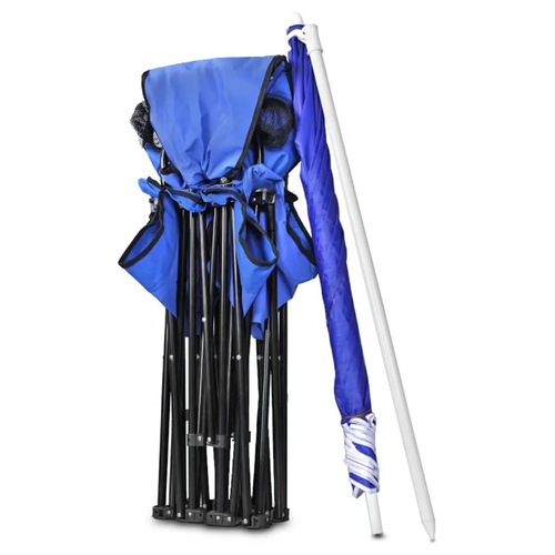 This double-person folding chair with an umbrella features a connected double-seat design, making it suitable for camping, picnics and beach relaxation. It can be shared with friends to enjoy a pleasant time together. It comes with a adjustable sunshade umbrella, which is convenient for storing food and small items. It can be folded without installation and is portable and easy to carry, making it a comfortable choice for outdoor travel.