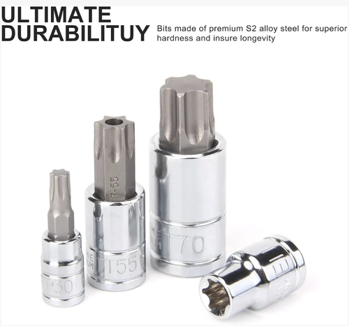 This 60-piece S2 pressure sleeve kit includes three types of drive interfaces, and is compatible with various types of sleeves and hexagonal, T-shaped, etc. drill bits in both metric and imperial systems. Made of S2 alloy steel and chromium-vanadium steel, it fits precisely without slipping, is portable and easy to store. It is a professional and efficient tool for automotive repair and machine maintenance.