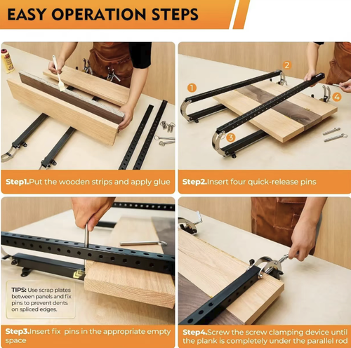 This 24-inch panel clamp comes in a two-piece set and features a parallelogram-shaped clamping structure. It evenly applies pressure to prevent the edges from warping and can be quickly installed in one minute. It is an efficient tool for woodworkers to assemble panels and create smooth and seamless furniture. Make each piece of woodboard fit perfectly, infusing the wooden artworks with exquisite texture.