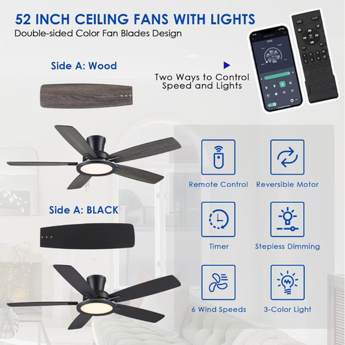 This 5-blade RGB intelligent ceiling fan lamp is equipped with a silent motor, providing gentle and quiet air circulation. It supports RGB full-color ambient lighting + three-color temperature main light, and can be controlled via remote control or through the APP. It offers two fan blades options: black and wood-grain. It is a popular home lighting and ventilation product that sells well across borders.