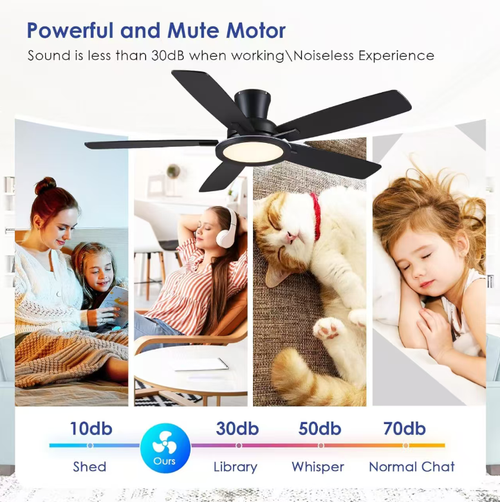 This 5-blade RGB intelligent ceiling fan lamp is equipped with a silent motor, providing gentle and quiet air circulation. It supports RGB full-color ambient lighting + three-color temperature main light, and can be controlled via remote control or through the APP. It offers two fan blades options: black and wood-grain. It is a popular home lighting and ventilation product that sells well across borders.