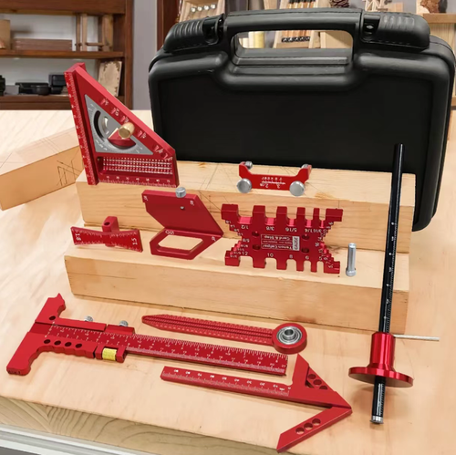 This multi-functional woodworking measuring tool set includes various professional tools such as a triangular ruler, marking gauge, and mortise and tenon gauge. It fully meets the needs of woodworking measurements and is made of high-precision aluminum alloy. It is also equipped with a portable storage box, making it an excellent tool for both professional woodworkers and DIY enthusiasts for precise work.