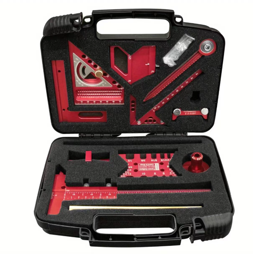 This multi-functional woodworking measuring tool set includes various professional tools such as a triangular ruler, marking gauge, and mortise and tenon gauge. It fully meets the needs of woodworking measurements and is made of high-precision aluminum alloy. It is also equipped with a portable storage box, making it an excellent tool for both professional woodworkers and DIY enthusiasts for precise work.