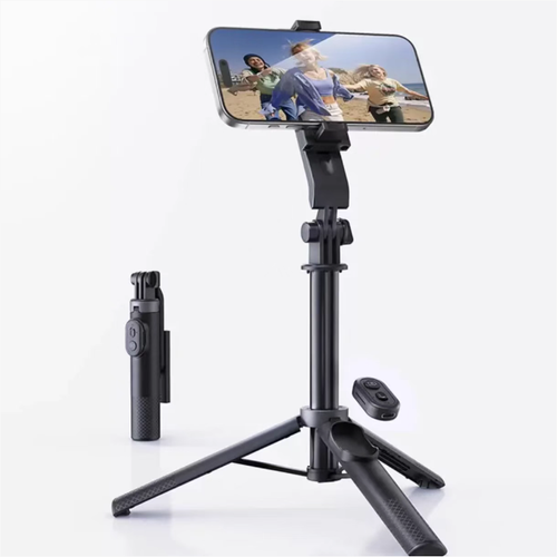 This 1.85-meter anti-shake selfie pole tripod features an integrated design, allowing for an extremely long stretching for a wide field of view. The tripod is stable and shock-proof. With Bluetooth remote control, it frees your hands. It can rotate 360° to switch between portrait and landscape modes. It can be paired with accessories such as a light source, and is portable and easy to store. It is an all-in-one shooting tool for selfies, live streaming, and Vlog creation.