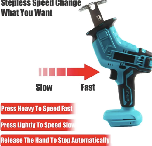 This rechargeable household reciprocating saw has a long battery life with 2 batteries and 1 charging port. It is compatible with 8 types of saw blades for cutting various materials, and the speed control is precise. It is wireless and portable, with a lightweight and non-slip body, powerful engine. It can be used for home decoration, outdoor logging, and garden trimming. It is an all-round cutting tool for both home and outdoor use.