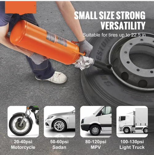 This tire blowout sealing high-pressure inflation cylinder features a large-capacity high-pressure instant sealing vacuum tire. It is precisely controlled by a pressure gauge for safe pressure regulation. It is compatible with all vehicle models including motorcycles, cars, and light trucks. The thick tank body is explosion-proof and durable. It is portable and easy to carry. It is a professional and efficient tool for repairing tires and providing emergency inflation for car owners.