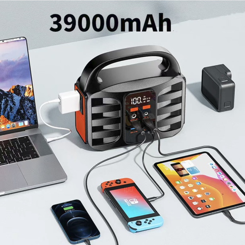 This outdoor portable energy storage power supply features multiple interfaces for all-round output, intelligent digital display to show real-time power level. It has a large-capacity battery cell for long-lasting power supply. The portable handle makes it easy to carry. It also has multiple safety protections. It is an all-round mobile power station for outdoor camping, self-driving trips, and family emergencies.