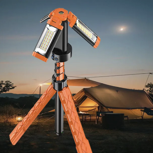 This multi-functional folding three-blade outdoor lamp features three light heads with 360° floodlighting and high brightness. The extendable tripod can be adjusted freely in height, and it can be transformed into various forms to fit all scenarios. It also has magnetic attachment and charging battery functions, making it an all-purpose lighting device for outdoor camping, engineering work, and emergency lighting.