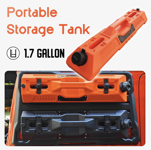 This 1.7-gallon outdoor camping spare oil tank is made of durable LLDPE material. It can hold oil and also serve as a shower water tank. It features upgraded double safety lock covers + anti-reflux valve for safety and no leakage. The portable hand-held design makes storage easy. It is an all-in-one outdoor supply tool for storing water and oil during camping and off-road travels. It enables you to have electricity and water at your disposal at any time.