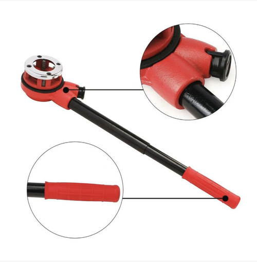 This 62 model light-duty 6-head pipe threading machine is equipped with 6 sets of multi-sized die sets that are compatible with full-size pipes. It is lightweight, portable and easy to operate, with alloy steel cutting edges that are sharp and durable. The threading is precise and the sealing is good. The complete set of accessories comes with a storage box. It is a professional tapping tool for water heating installation and pipe maintenance.