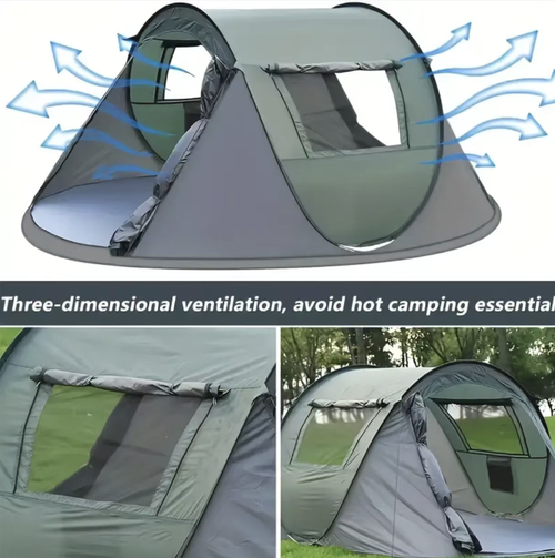 This 3-4 person fully automatic hand-throw tent is easy to set up and opens instantly. It has a spacious interior that is comfortable and not stuffy. It is rainproof, windproof and sunproof, and can be used in various scenarios. It is portable and easy to carry. It is a convenient equipment for family camping and outdoor travel, making camping less cumbersome and allowing you to easily enjoy nature.