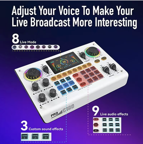 8V professional external live streaming sound card, featuring dual DSP for high-definition sound quality, 48V phantom power supply compatible with professional microphones, a vast array of sound effects + intelligent audio correction, full interface compatibility for multiple devices, visual operation, suitable for all scenarios such as live streaming, karaoke, and game voice chat, is a professional audio tool for streamers and karaoke enthusiasts.