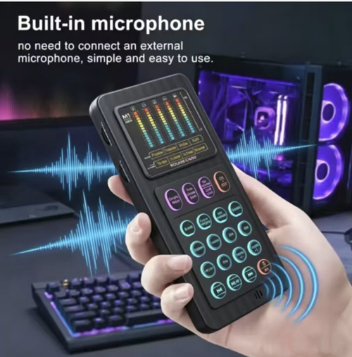 This handheld portable live sound card is compatible with both mobile phones and computers. It can trigger a large number of sound effects with just one click. It has Bluetooth wireless connection and is portable and easy to carry. It is compatible with multiple modes for various scenarios such as singing, live promotion, and live streaming. It has noise reduction and clear professional-grade sound quality. It is an all-in-one audio tool for both hosts and karaoke enthusiasts.
