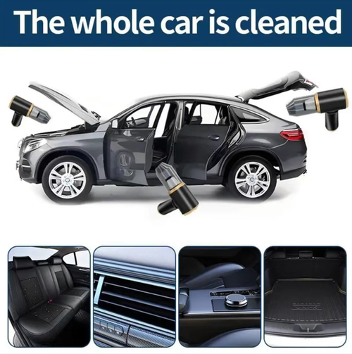 Wireless handheld and vehicle-mounted vacuum cleaner, integrating functions of vacuuming, blowing air and inflating. It has strong suction power for both dry and wet cleaning, and multiple brush heads are compatible with various cleaning scenarios. Wireless and portable with Type-C fast charging, low noise operation, capable of easily handling dust and stains inside cars and at home. It is an all-round cleaning powerhouse for both vehicles and homes.