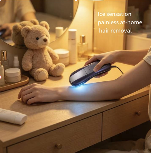 Ice Point hair removal device, featuring blue sapphire for ice sensation cooling, providing painless and non-irritating hair removal. It efficiently emits light and precisely targets hair follicles. It has multiple settings to accommodate multiple body parts. It is user-friendly and easy to operate, allowing you to achieve long-lasting hair removal at home and enjoy smooth and delicate skin. Confidently embrace every season