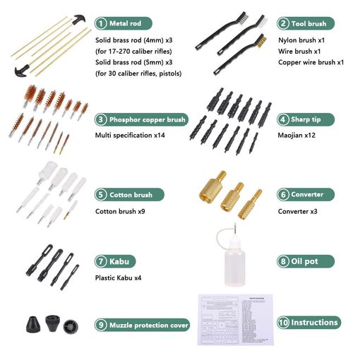 58PCS Gun Cleaning Kit, Universal Firearm Maintenance Tools Set with Barrel Brushes, Brass Cleaning Rods, Nylon & Bronze Brushes, Cotton Patches, Jags, Adapters, Cleaning Bottles, Multi-Tool Brushes, Portable Hard Storage Case, for Handguns, Rifles, Shotguns, Most Common Calibers, Hunting, Shooting, Daily Care, Rust-Resistant, Easy to Use, Ideal for Gun Enthusiasts & Hunters