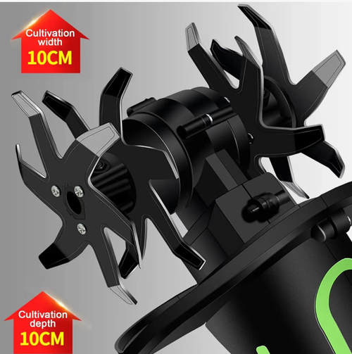 21V Lithium-Ion Handheld Soil Tiller, cordless and portable with no restrictions. The alloy blade head efficiently loosens the soil and weeds. The adjustable extension rod allows for standing operation with a back support. It is lightweight and easy to use, suitable for women as well. It is compatible with various scenarios such as vegetable gardens, flower gardens, and potted plants. It is an efficient soil turning tool for home gardening.