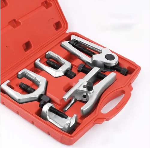 5-piece ball head removal tool set, suitable for disassembling ball heads of steering arms, tie rods and lower control arms. Made of high-strength alloy steel, it has a smooth bite without slipping. The force-saving screw design eliminates the need for violent hammering. The hard tool box provides convenient storage and portability. It is an efficient disassembly tool for automotive chassis maintenance.