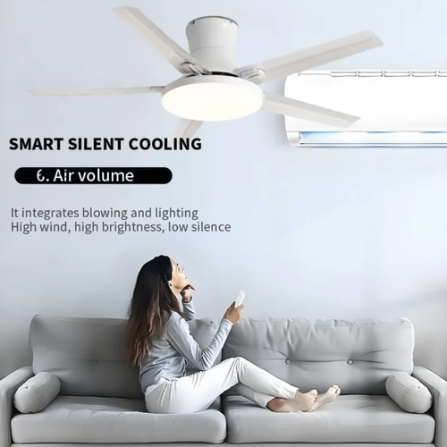 The Nordic minimalist inverter ceiling fan lamp features a pure white minimalist design, suitable for various home styles. The inverter DC motor provides silent air circulation, and the LED light source offers adjustable dimming for eye-protection. The remote control is convenient and hassle-free. It is a good all-in-one item for use in living rooms, dining rooms, and bedrooms. Easily enhance the happiness of your home life.