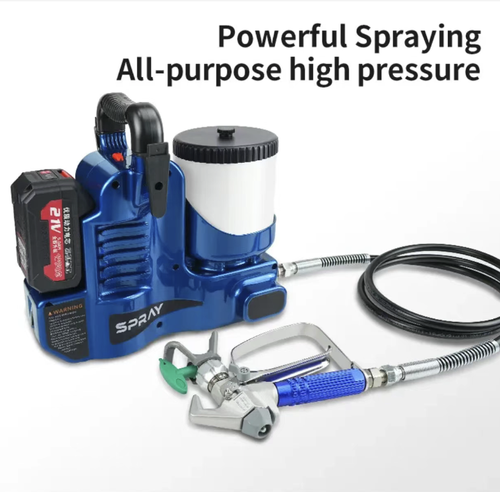 Hold the lithium battery airless spray gun. The wireless lithium battery design eliminates the need for cables, providing a uniform and brush-free spray finish at high pressure. The machine is lightweight and easy to operate, suitable for various coatings such as latex paint and oil-based paint. It is an efficient spray painting tool for home renovation and DIY painting. Easily achieve efficient and uniform coating