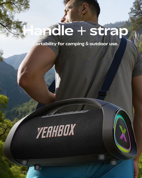 YEAHBOX Sonic Lion Bluetooth Speaker, 200W high power Berlin sound speaker, premium outdoor heavy bass portable audio. Built with high-quality sound unit, it delivers thick surging bass and pure transparent vocals with no distortion even at high volume. Fast Bluetooth connection and long-lasting battery life. Portable and sturdy design, perfect for outdoor parties, camping karaoke, home leisure and live performances with immersive sound atmosphere.