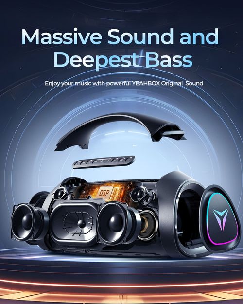 YEAHBOX Sonic Lion Bluetooth Speaker, 200W high power Berlin sound speaker, premium outdoor heavy bass portable audio. Built with high-quality sound unit, it delivers thick surging bass and pure transparent vocals with no distortion even at high volume. Fast Bluetooth connection and long-lasting battery life. Portable and sturdy design, perfect for outdoor parties, camping karaoke, home leisure and live performances with immersive sound atmosphere.
