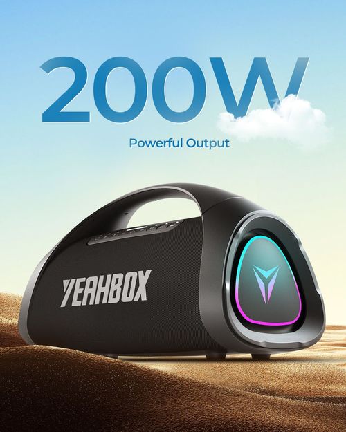 YEAHBOX Sonic Lion Bluetooth Speaker, 200W high power Berlin sound speaker, premium outdoor heavy bass portable audio. Built with high-quality sound unit, it delivers thick surging bass and pure transparent vocals with no distortion even at high volume. Fast Bluetooth connection and long-lasting battery life. Portable and sturdy design, perfect for outdoor parties, camping karaoke, home leisure and live performances with immersive sound atmosphere.